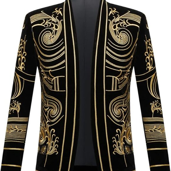 NEW Men's Court Prince Black Velvet Gold Embroidery Blazer Suit Jacket SZ S - Picture 6 of 6